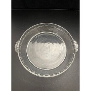 Pyrex 229 Clear Glass Pie Plate 9.5 Inch 24cm Round Scalloped Handles Vintage